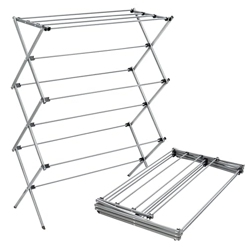 Honey-Can-Do Oversize Family-Size Laundry Drying Rack, 35.5" Extra-Wide (22% Wider Than Standard), 50lb Capacity Sturdy Steel, Foldable Clothes Rack, Silver