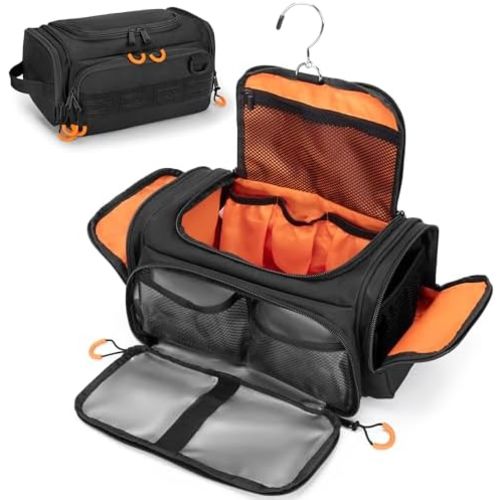 Tactical Toiletry Bag for Men, Hanging Hygiene Bag, Travel Dopp Kit Organizer for Shaving, Shower Essentials and Toiletries, Black (Empty Bag)
