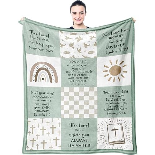 Baptism Gifts for Girl Boys, Baptismal Gift Blanket 40"x50", Christian Present, Baptism Favors Christening Gift, Religious Bible Catholic Gift Ideas Throw Blankets