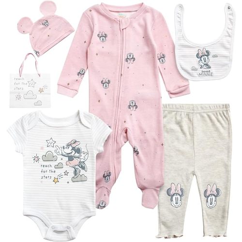 Disney Newborn Baby Boys Girls 7 Piece Layette Gift Set: Mickey Mouse, Winnie the Pooh & Minnie Mouse, 0-6M