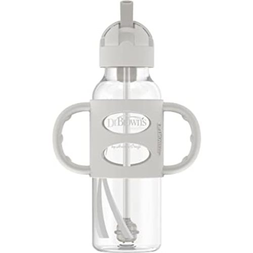 Dr. Brown's Milestones Sippy Straw Bottle with Silicone Handles, Gray, 8 oz