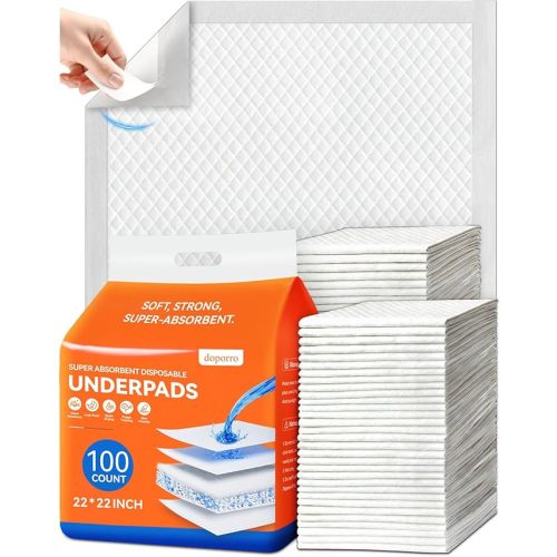 Disposable Potty / Pee Pads for Puppy Dog Training, 6-Layer Super Absorbent & Leak Proof, Odor Block Cat Pee Pads for Pet with Anti-Slip Adhesive Strips, 22''x22'' 100 Count, White