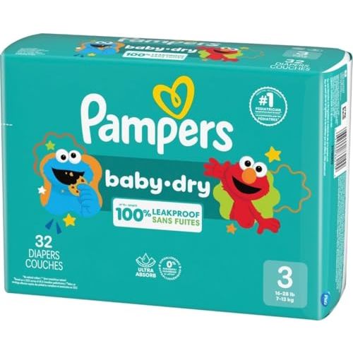 Pampers Diapers - Baby Dry - Size 3, 32 Count, Absorbent Disposable Infant Diaper (Packaging May Vary)