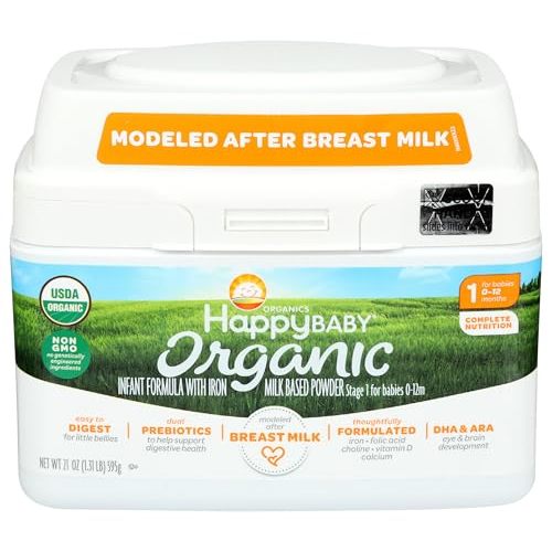 Happy Baby Organics Infant Formula, Milk Based Powder with Iron Stage 1, 21 Ounce (Pack of 1) packaging may vary
