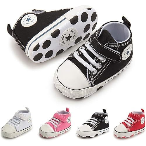 Meckior Baby Girls Boys Canvas Sneakers Soft Sole High-Top Ankle Infant First Walkers Crib Shoes