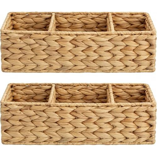 StorageWorks Toilet Paper Basket, 3-Section Water Hyacinth Storage Baskets