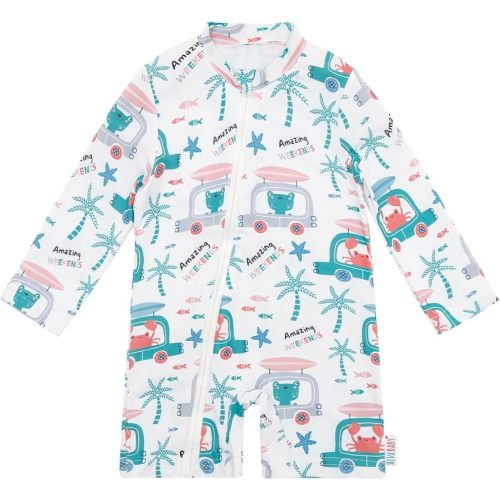ALVA Baby Boy's/Girls' One Piece Swimsuit,Toddler Infant Zipper Rash Guard, Long Sleeve UPF 50+ Sun Protection Bathing Suit