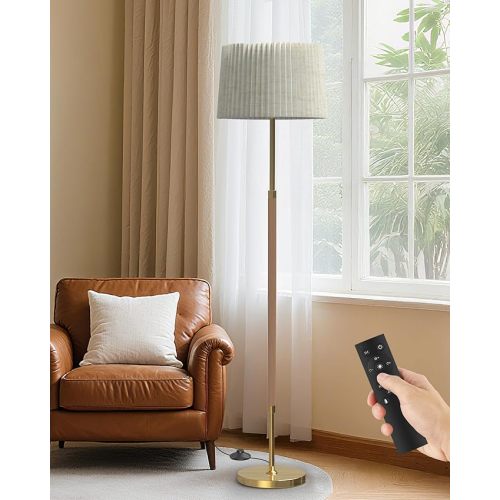 Lámpara de pie de madera moderna de mediados de siglo con control remoto, lámpara alta regulable
