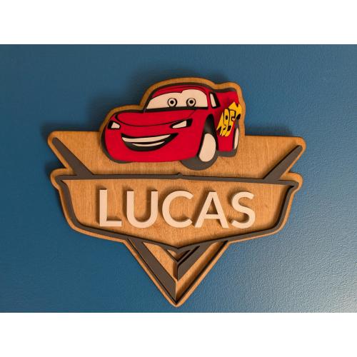 Personalized Lightning McQueen Name Sign: Hand-Painted Cars Wall Decor