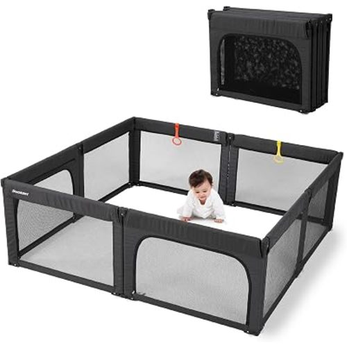 Doradotey 8-Panel Foldable Baby Playpen for Toddlers 1-3, Adjustable Shape Large 79x71 Indoor Playard, No Tools Assembly, 360° Breathable Mesh, Separate Washable Panels Safety Fence, Black