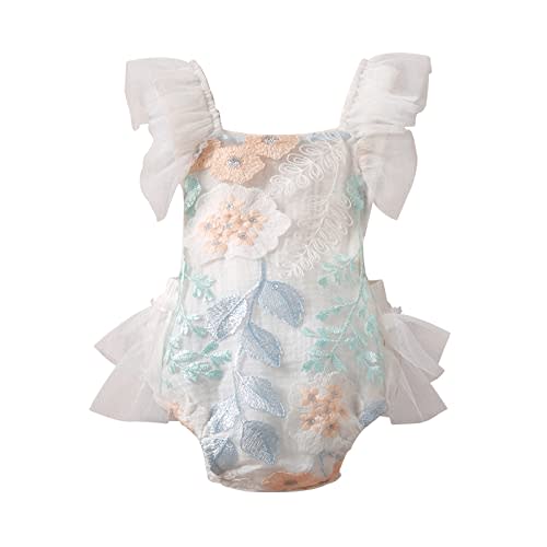 Newborn Infant Baby Girl Onesie Romper Lace Ruffle Tulle Flower Sleeveless Bodysuit Birthday Outfit Toddler Jumpsuit