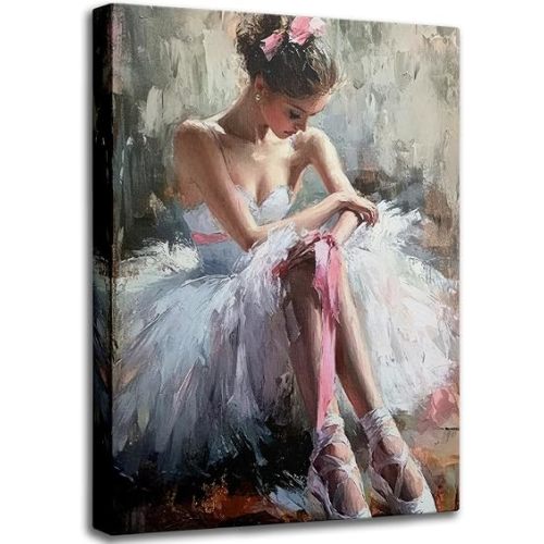 Pink Ballerina Girl Canvas Wall Art Ballet Lover Wall Decor Picture