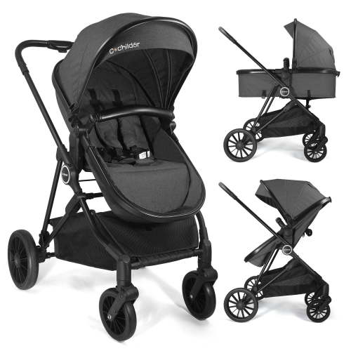 Cochildor Lite 2.0 Baby Stroller with Bassinet Mode - 3-Position Reversible Lightweight Stroller for 0-36 Months, Foldable Compact Travel Stroller with UPF 50+ Canopy, Black