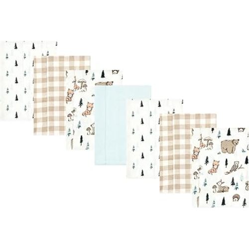 Hudson Baby Unisex Baby Cotton Flannel Burp Cloths, Boy Woodland Pals 7-Pack, One Size