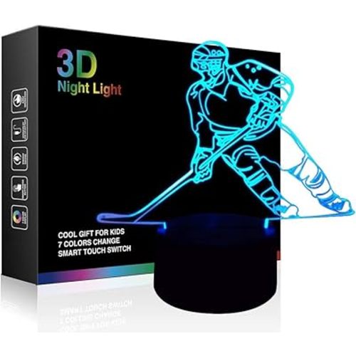 Ticent Hockey Night Light - 3D Player Lamp with 7 Color Changing LED for Kids' Rooms - Touch Control Desk Lamp for Hockey Fans