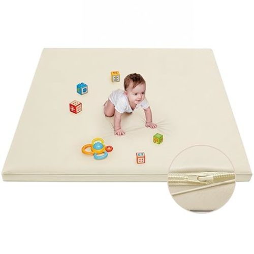 Waterproof Baby Play Mat for Floor Memory Foam 59 * 59 Cushion Playpen Playmat Tummy Time Crawling Mat Nursery Rug Thick Pad Create Soft & Safe Area for Infants,Toddler,Kids,Beige