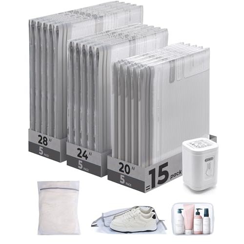 BAGSMART Travel Vacuum Bags with Rechargeable Electric Pump, 18PC Kit | Heavy-duty PA+PE material, Bonus Shoe, Laundry & Toiletry Bags, Save 80% Space Ideal for suitcase packing, travel & home.