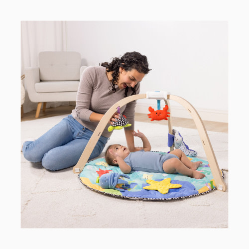 Melissa & Doug Ocean Wooden Baby Play Gym, Easy-Fold Baby Activity Center, 5 Washable Sensory Toys & Reversible Play Mat