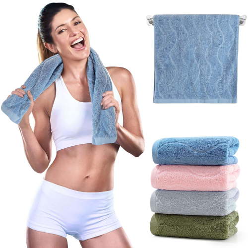 Spencer 2Pcs Hand Towels Set Wavy Striped Towels Small Bath Towel Cotton Face Towel Soft Spa Gym Towels, 14 x 30 Inch, Blue