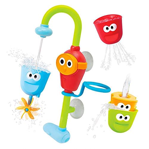 Yookidoo Toddler and Baby Bath Toy (Ages 1-3): Flow N Fill - 3 Stackable Play Cups - Battery Operated Interactive Hose Toy & Tumblers with Multiple Play Aspects - Make Bath Time Maigcal (No Mold)
