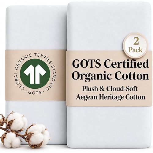 Bunnyjik GOTS Organic Bedside Bassinet Sheets Fits 35x19 and 33x20 Compatible with Most Popular Bedside Sleepers, Premium Weight Plush - Ultra Breable Long Stable Turkish Cotton