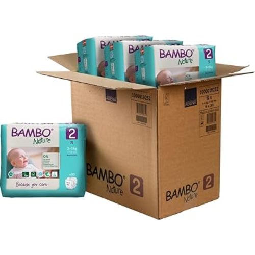 Bambo Nature Hypoallergenic Baby Diapers, Eco-Labeled Sustainable Diapers, Enhanced Leakage Protection, Totally Chlorine-Free, Skin Friendly, and Super Absorbent - Size 2 (4-9lbs) - 180 Count