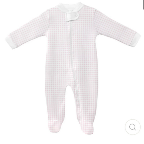 Pink Gingham Zipper Footie