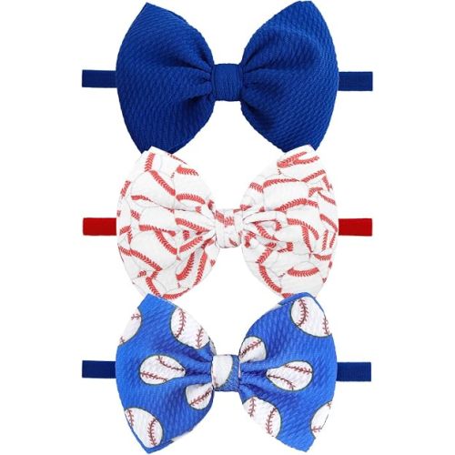 3 lazos de béisbol para el pelo para bebés, niñas y niños pequeños, diademas para bebés recién nacidos, accesorios para el cabello, diadema azul bebé para fiestas deportivas