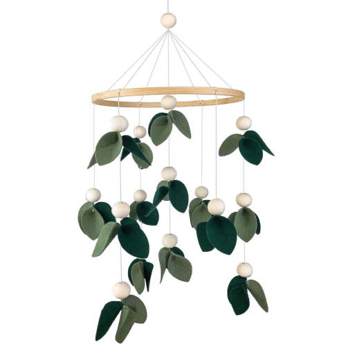Clearance Under $ 9.39 Round Wooden Ring Felt Leaf Baby Mobile, Rustic Nursery Crib Hanging Decor For Boys Girls Bedroom Cabin Accent