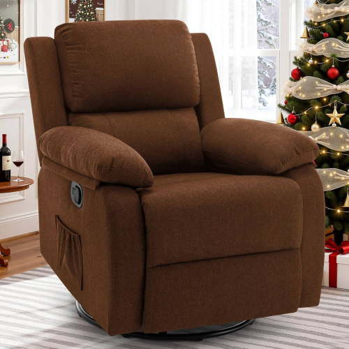Swivel Rocker Recliner Chair for Small Spaces, Upholstered Fabric Glider with Footrest