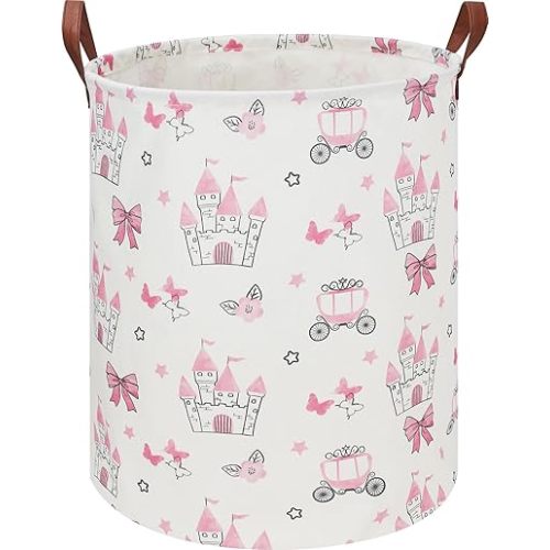19.7" Laundry Basket,Kids Dirty Clothes Hamper,Waterproof Toys Storage Bin,Room Decor,Gift Baskets,Nursery Hamper(Pink Princess)