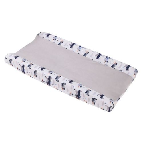 Little Love by NoJo Soar High Little One Gray, Navy, Light Blue, and White Airplanes Contoured Changing Pad Cover