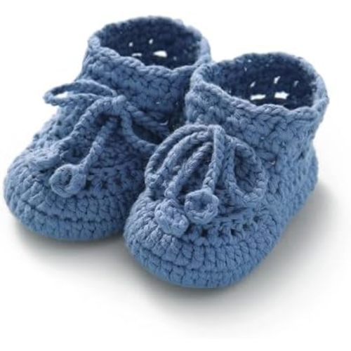 Hadetoto Baby Booties Hand Crochet Knit Cotton Bootie Soft Cozy Warm Socks Shoes Newborn First Walkers for Infant Boy Girl