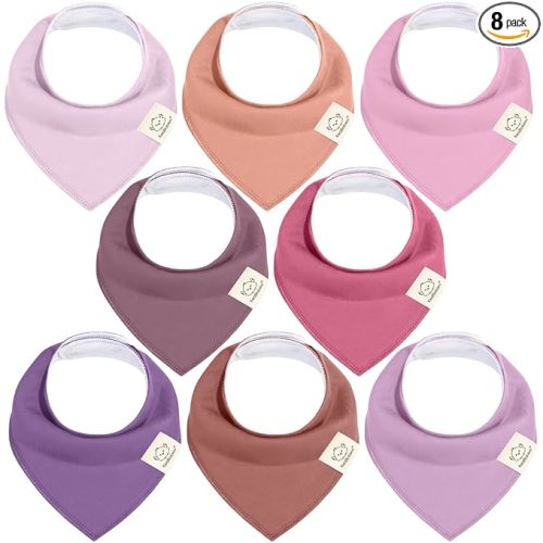 KeaBabies 8-Pack Organic Baby Bandana Bibs for Girls - Super Absorbent Triangle Baby Bibs for Drooling and Teething Infant, 100% Cotton Extra Soft for Newborn, Infant 0-36 Months (Lilac)