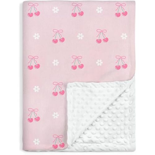 SANDJEST Cherry Minky Blanket 30 x 40 Inches, Gift for Christmas Birthday