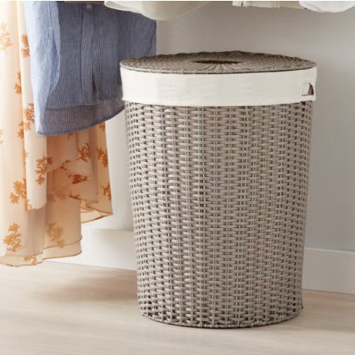 Grey Montauk Round Hamper | The Container Store