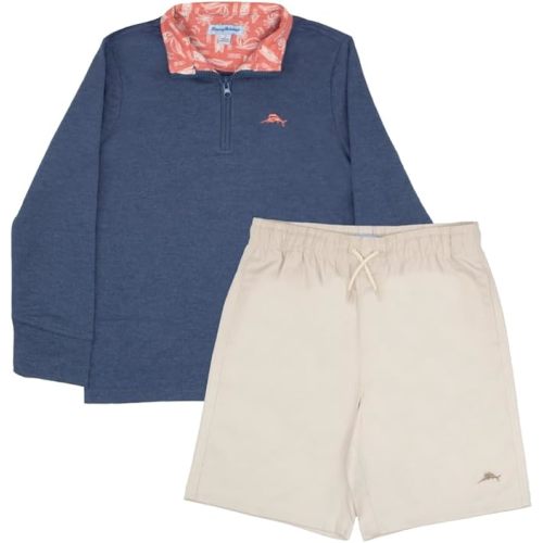 Tommy Bahama Boys Pullover Quarter-Zip Long-Sleeved Sweater & Shorts Set 5-6y