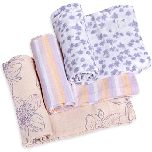 Burt's Bees Baby-HM25772 - Swaddles, Muslin Cotton Baby Blankets, 3-Pack, Multipurpose Lightweight & Breathable 100% Organic Cotton (Blackberry Flower)