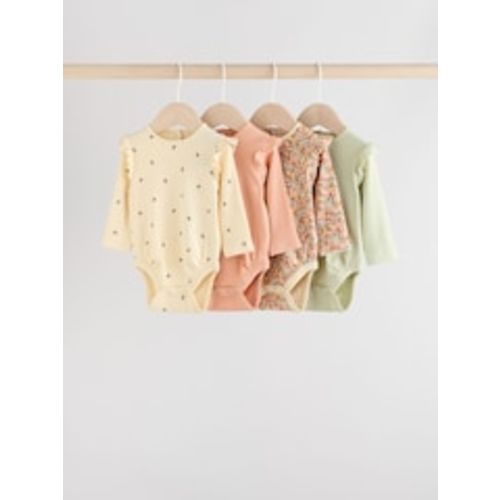Buy Blue/Cream/Coral Ditsy Baby Long Sleeve Frill Bodysuits 4 Pack (9-12 months)