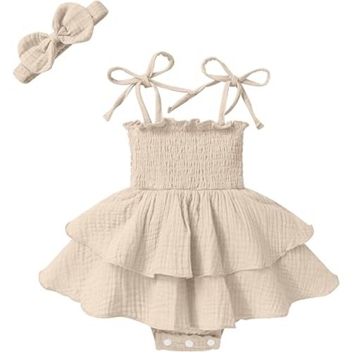 Baby Girl Clothes Infant Summer Romper Dress Sleeveless Bodysuit Jumpsuit with Headband Toddler Outfits