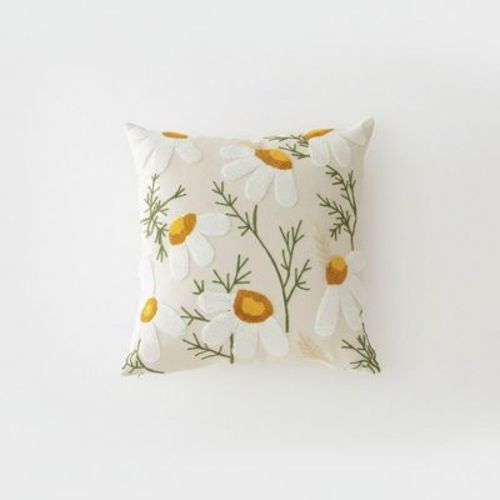 Alilang Decorative Floral Throw Pillow Cover Soft Textured Fabric Square Cushion Cover Single Pack - White
