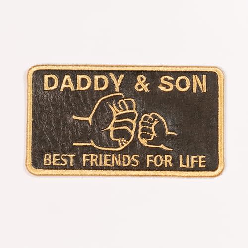 Daddy and Son Best Friends for Life Leather Patch Embroidered, Fist Bump Design Patches Iron On Jackets Hats Backpacks Clothing, Father’s Day Gift for Papa/Grandpa Size 3.6x2 inches