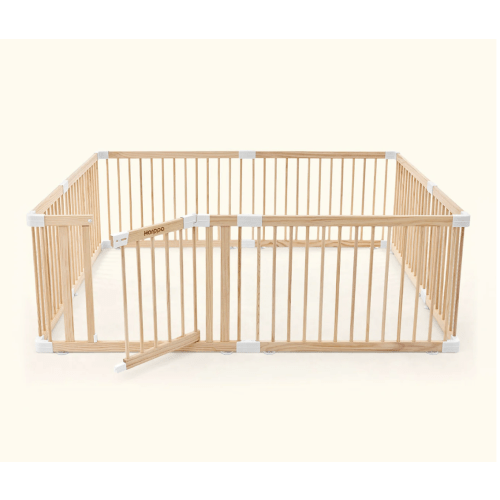 HARPPA Wooden Baby Gate Playpen | Non-Toxic Foldable DIY Adjustable Play Yard for Infants & Toddlers – Natural Finish Baby Fence for Small & Large Spaces
