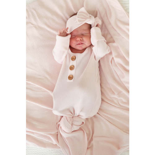 Pearl Pink Bamboo Waffle Newborn Baby Knot Gown & Hat Set