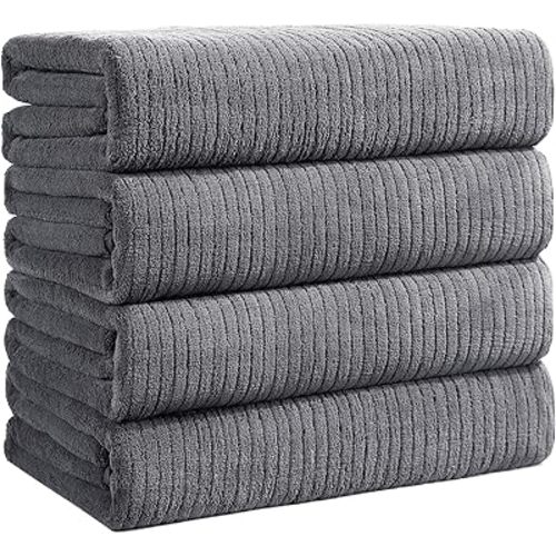 Bath Towels Set of 4 Extra Large 35 x 70 Inches,Luxury Thick High Absorbent Quick Dry Bath Sheet,Ultra Soft Microfiber,Bathroom,Beach,Yoga,Sport,SPA (Grey)