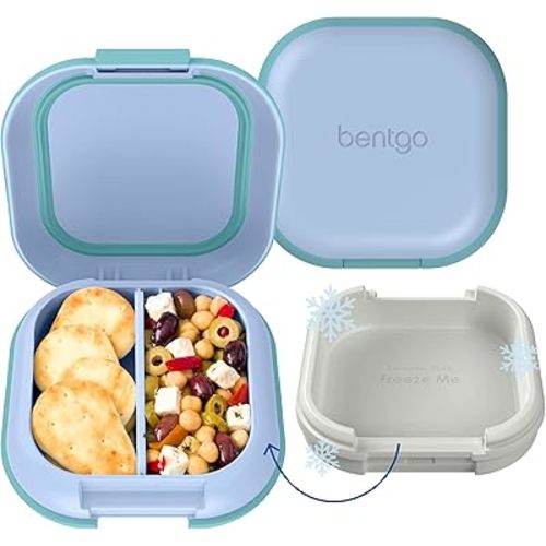 Bentgo Chill Mini Leak-Proof Lunch Box – Built-In Ice Pack Keeps Food Cold, 2.7-Cup Capacity for Snacks or a Sandwich, 3 or 4 Compartments, PFAS & BPA-Free, Ideal for Adults & Kids 3+ (Tide Blues)