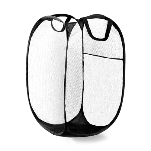 Pop Up Laundry Hamper, Mesh Laundry Basket Collapsible, Foldable Hamper for Travel and Storage (Black)