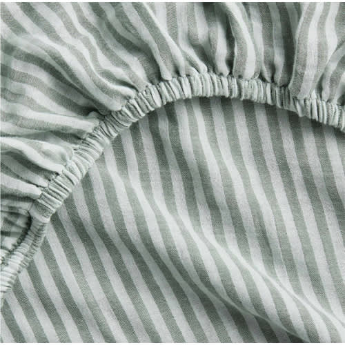Supersoft Striped Pine Green 100% Organic Cotton Gauze Baby Crib Fitted Sheet