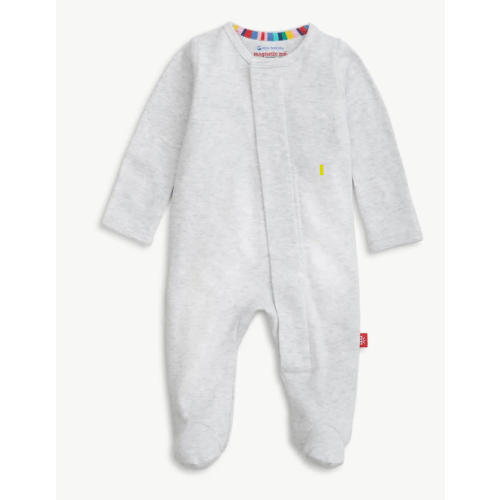 Magnetic Footie – Light Grey Melange Color, Size 0-3 Months