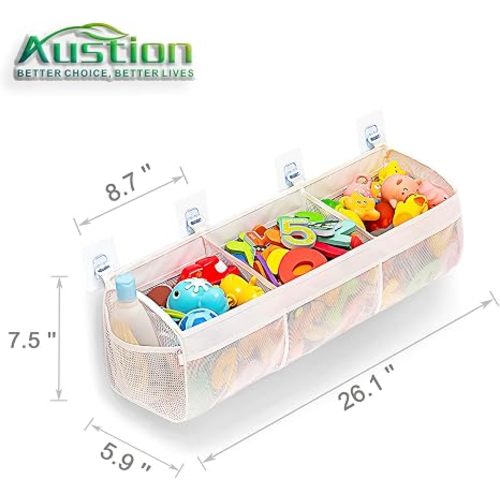 Austion Original 3 Compartment Horizontal Large Openings Bath Toy Organizer for Tub, Capacity Upgrade Bath Toy Storage and Holder, Bathtub Toy Holder for Easy Access and Sorting of Toys.
